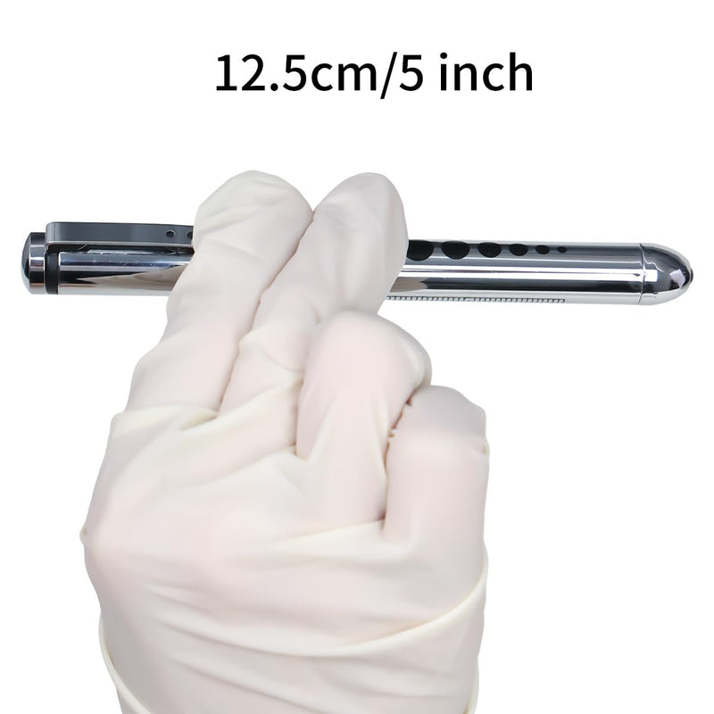[Australia - AusPower] - 1PC Medical Pen Light with Pupil Gauge Penlight for Nurses Doctors,Reusable Medical LED Light with Pupil Gauge and Ruler,Silvery (Without Battery) 