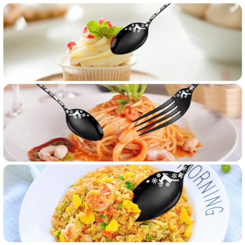 XIAOYU 20 Pieces Christmas Silverware Set, Black Flatware Set Service for 4, Stainless Steel Cutlery Tableware, Unique Snowflakes Santa Claus Elk Pattern Design, Dishwasher Safe, Black