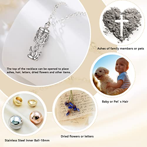Urn Necklace for Ashes 925 Sterling Silver, Cremation Jewellery for Ashes Necklaces Tree of Life Pendant for Ashes Funeral Memorial Gift for Human Pets Ashes, 20inch