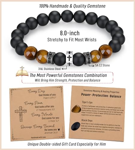 TONY & SANDY Christian Gift for Him Kids Teen Boys Adults Men Cross Bracelet Son Grandson Birthday Graduation Easter Religious Gifts for Men Christmas Christian Men ( 8 Inches )