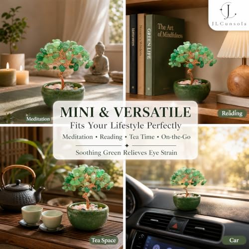 Green Aventurine Crystal Tree of Life Earthy Healing Bonsai Desk Decor