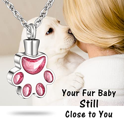 abooxiu Paw Print Urn Necklace for Ashes Cremation Necklace for Pet Ashes Stainless Steel Ash Necklace Memorial Ash Holder Pink