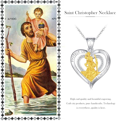 Patron Saint Necklace 925 Sterling Silver St Michael/St Christopher/St Jude/Jesus Pendant Necklace Catholic Protector Talisman Michael Archangel Heart Necklace Jewellery 18+2" Saint Christopher