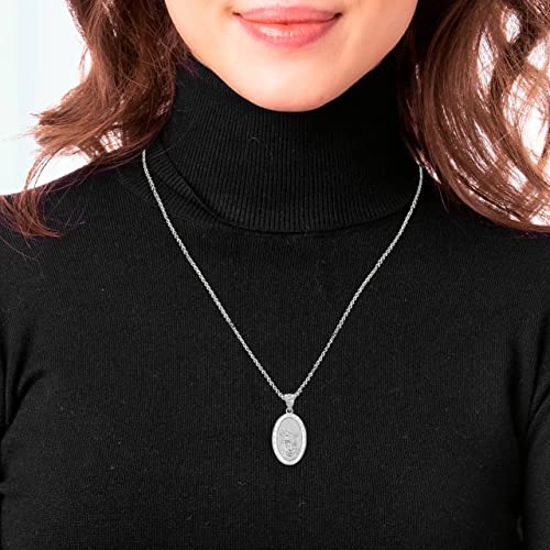 Claddagh Gold Archangel St. Michael Pray For Us Words Oval Medal in Solid Sterling Silver Choice of Pendant Only or Necklace Chain Length