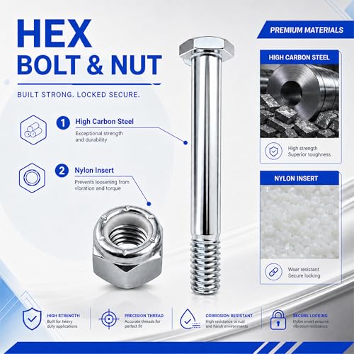 5/16-18x2 Inch Bolt and nut Kit for Caster Wheel Trolley 100 Set