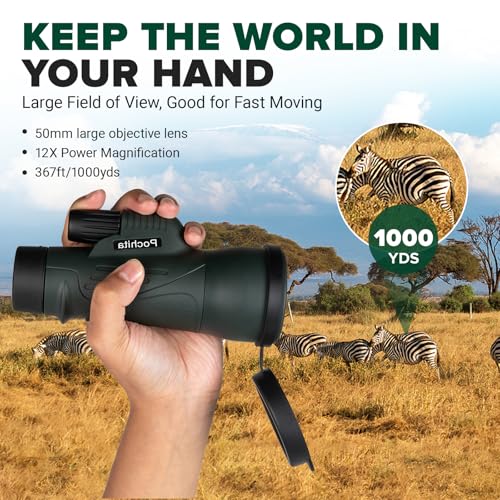 12x50 HD Monocular Telescope for Adults - Professional Grade BAK4 Prism & FMC Lens | IPX7 Waterproof, Compact Design for Bird Watching, Hunting, Concerts & Stargazing 12x50 HD