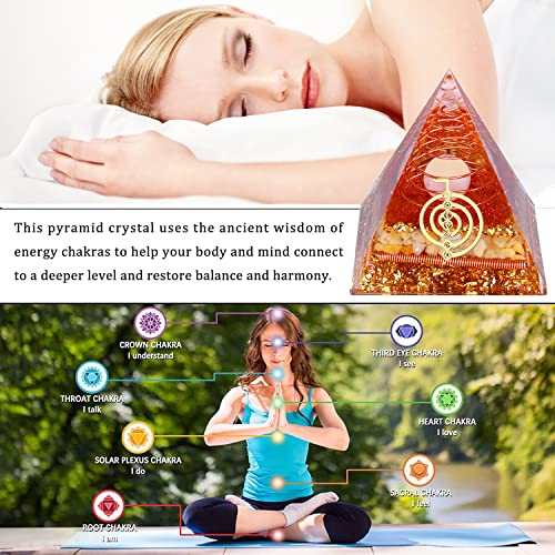 Orgone Pyramid for Positive Energy, Chakra, Wealth, Success - Chakra Orgonite Pyramid with Gemstones, Lucky Crystals, and Attract Lucky Home Decor Citrine Meditation