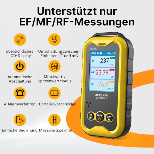 EMF Meter, 3-in-1 Electromagnetic Field Detector for EF, MF and RF Fields, Electromagnetic High Frequency Monitor, Portable Rechargeable Battery Reader for Microwave Ghost Hunting