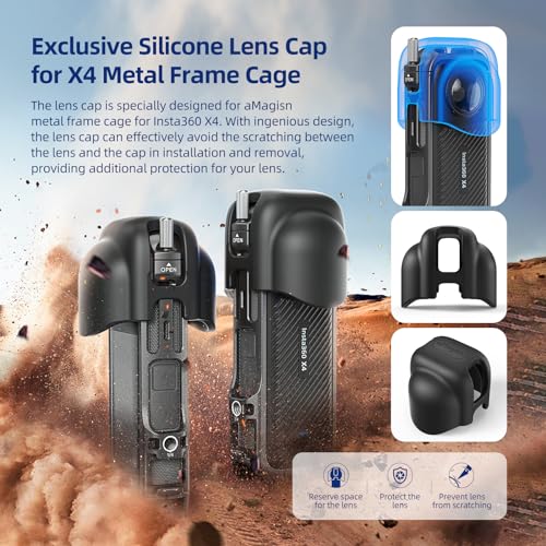 Insta 360 X4 Aluminum Metal Frame Cage Mount Clamp with Silicone Lens Cap Screen Protector for Insta360 X4 X 4 Camera Accessories Kit Multi-use Adapter Case Bag Anti-Scratch Hard Film Cover