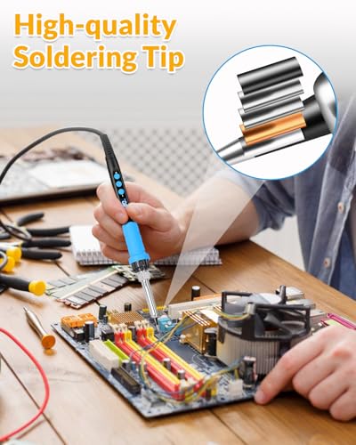 Soldering Iron Set, 100 W High Performance Soldering Iron, Quick Heating, Digital Temperature Display & Precise Control 180°C - 500°C, Portable Soldering Kit with Protective Cap & Automatic Sleep Mode Blue