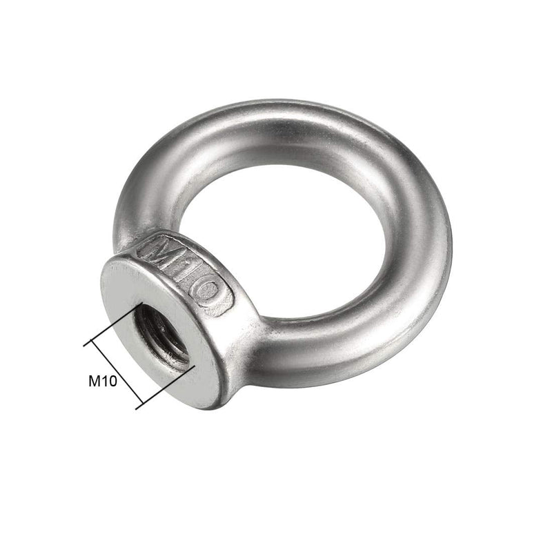 [Australia - AusPower] - uxcell Lifting Eye Nut M10 Female Thread 304 Stainless Steel Round Shape for Rope Fitting Pack of 2 