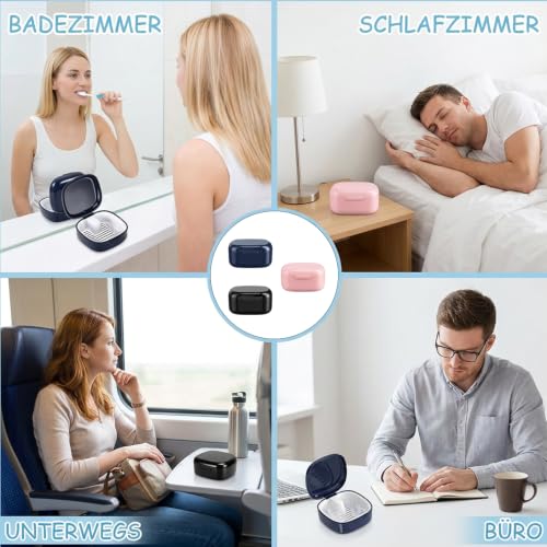 Set of 3 Denture Boxes, Practical and Colorful, Ideal for Storing Dentures or Carrying, Black, Blue, Pink