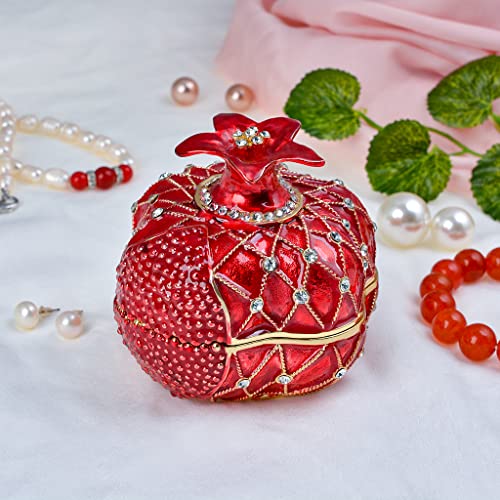 FJ FENGZHIJIE pomegranate jewelry box, 3.5-inch decorative trinket box with pomegranate fruit figurine design
