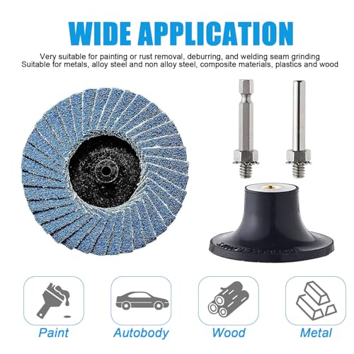 Pack of 32 Flap Discs 50 mm for Drill, 2 Inch Sanding Discs 50 mm, Grit 40/60/80/120, Zirconia Corundum Grinding Disc for Metal Wood Steel, Angle Grinder 2 Inch Tray + 2 Round Rods