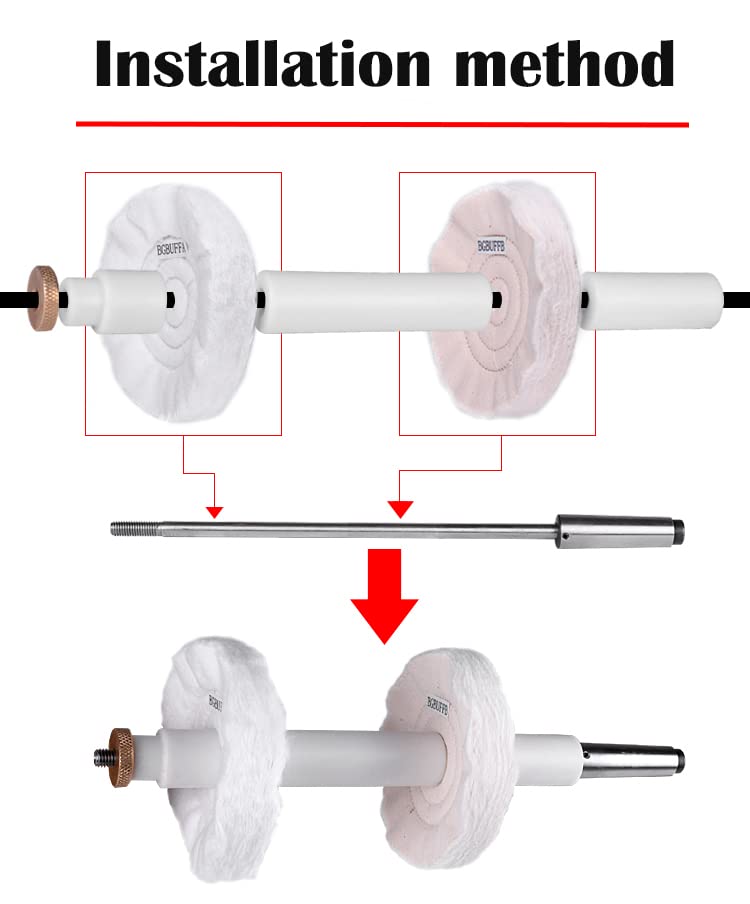 Woodworking Lathe Buffing System，2 Step-2 Wheel Bufffing Mandrel MT2