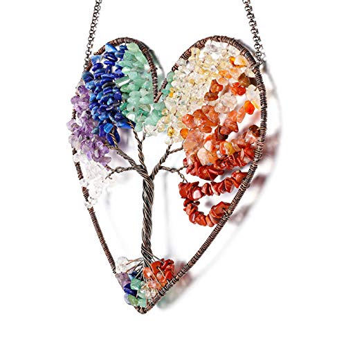 Jovivi 7 Chakra Crystals Tree of Life Wall Hanging Decor Healing Crystal Spiritual Gifts for Women Mum Birthday,Heart Chakra Tree Hanging Ornaments Home Bedroom Wall Decor Gifts for Women 7 Chakra Heart Tree of Life