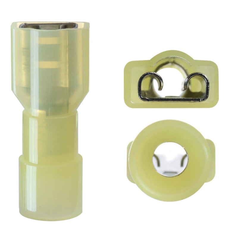 500 Pcs XHF Yellow Nylon Female Spade Connectors 12-10 AWG Quick Disconnect Wire Terminals Insulated Wire Crimp Connectors Female Yellow 500PCS