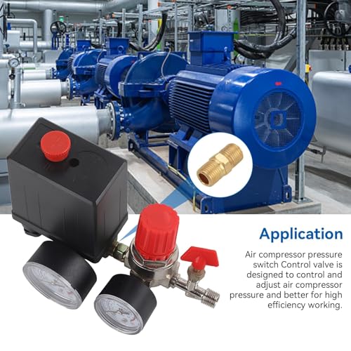 Air Compressor Pressure Valve Switch, 2-G1/4 Connector 0.05-1.2Mpa Air Compressor Pressure Switch Control Valve with G1/8 Gauge 3000L/Min Maximum Flow Air Compressor Regulator