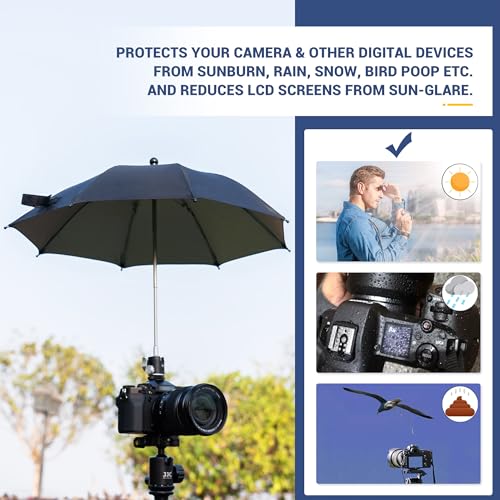 Upgrade Camera Hot Shoe Umbrella Sunshade with 3 Level Height Adjustable 19.7"(Height Adjustable)