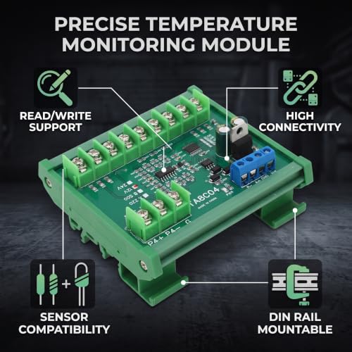PT100 RTD RS485 Temperature Sensor Module for 2/3 Wire Sensors with Guide Rail Housing Constant Temperature Control Weather Forecast Monitoring (B500 DC12V) B500 DC12V
