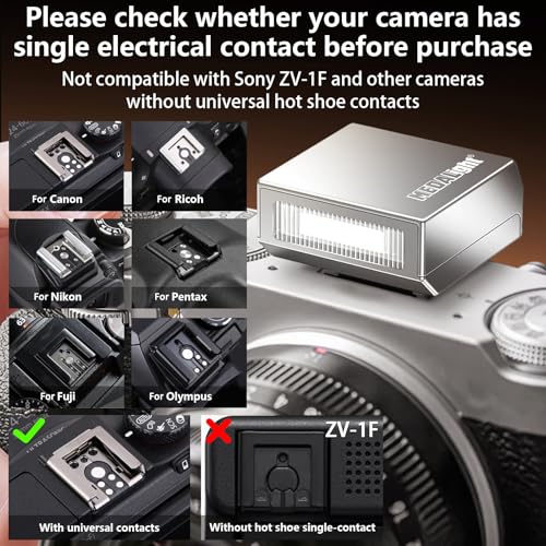 MEDALight New Aluminum F1s Mini Camera Flash for Ricoh GR3/GR3X/Fuji/Sony ZV1/Nikon/Canon/Olympus/Digital Film Cameras,Portable Hot Shoe Speedlite for DSLR Camera(Silver) Silver