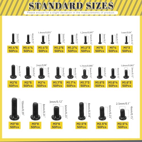 Mardatt metric micro screw assortment set with M1 to M3 screws, 1200 pieces in assorted sizes