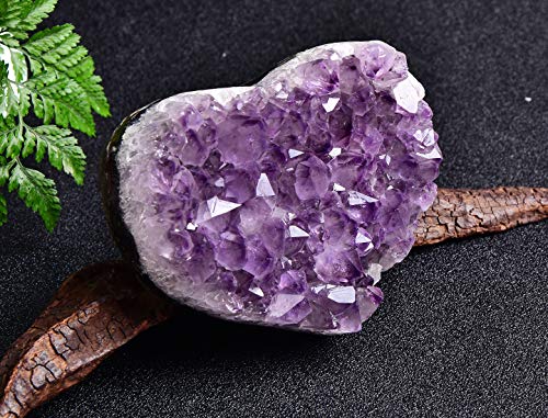 JIC Gem Deep Purple Amethyst Cluster Natural Druzy Heart 3.5" AA Color Beautiful Amazing Geodes Spiritual Healing Home and Office Decor with Base 3.5"
