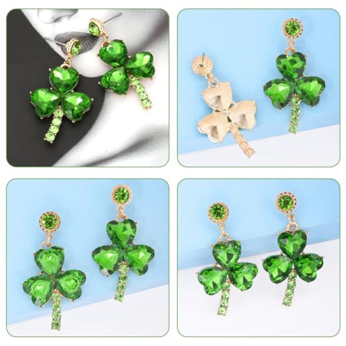 Shamrock Dangle Earrings Alloy Rhinestone Green for Women