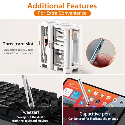 Cell Phone Cleaning Kit, iPhone Cleaning Kit for Charging Port Cleaner Keyboard Cleaning Kit for Airpods/Android/USB C/Earbuds/Laptop/iPad/Camera Lens with Stylus Pen (White (with Putty and Cloth)) White (with Putty and Cloth)