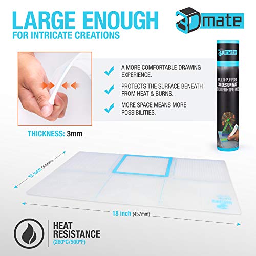 3Dmate Base - Transparent 3D Pen Mat 18 x 12 Inches with Fuse and Join Area - Flexible Two-Sided Heat-Resistant Silicone - 3D Pen Accessories Compatible with Stencils - STEM Activity for Kids, Adults BASE 18" x 12"