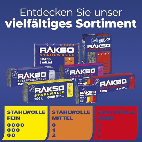 RAKSO Stainless Steel Wool Extra Fine 150 g, 1 banderole, Rustproof, Smooths Tannic Acid Wood without Blue Discoloration of the Grain EXTRAFEIN 1 pack of 150 g