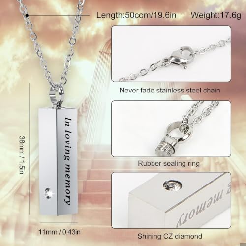 8 Pcs Urn Necklace For Ashes Urn Necklace Stainless Steel Cremation Jewelry For Women Men Cylinder Memorial Necklaces Keepsake Pendant With Funnel(Silver,Black)