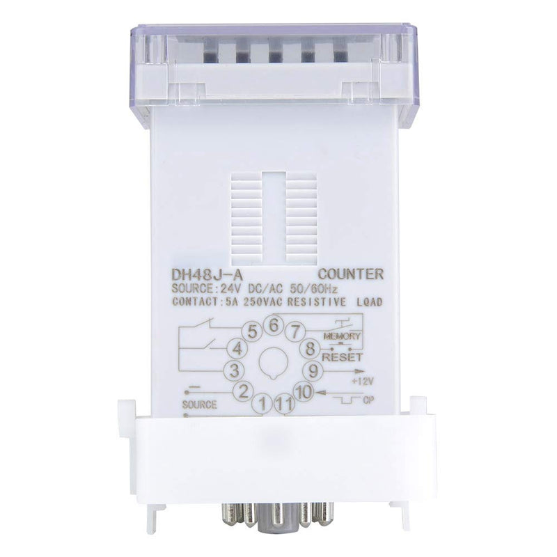 DH48J-A Digital Counter Relay, LED Display, 1-999900 Counting Range, 11-Pin, 24V AC/DC | Wide counting range for different applications, clear LED display, durable ABS housing, transparent cover for protection 24VAC/DC