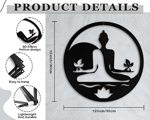 Kas Home Metal Zen Wall Decor Iron Buddha Wall Art, Black, 12x12inch 12"L x 12"W