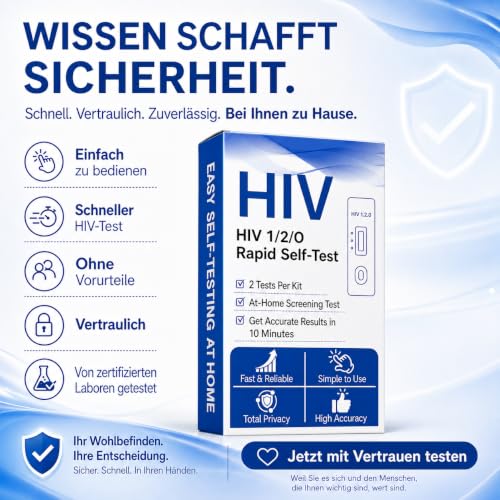 2 x HIV Quick Test for Home - Discreet HIV Self Test with Result in 10 Minutes - Detects HIV-1, HIV-2 & Subtype O