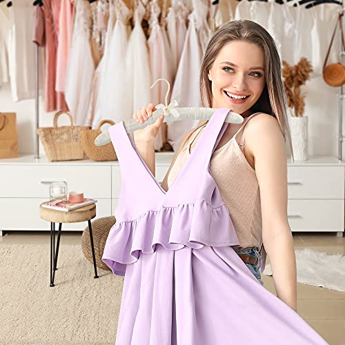 JS HANGER Padded Hanger for Sweaters - 17 Inch Extra Large Heavy Duty Satin Covered Coat Hangers No Shoulder Bump for Women Clothes, Sweaters, Dresses, Clothing, Weddings, Lingerie Pack of 10, Ivory Ivory White