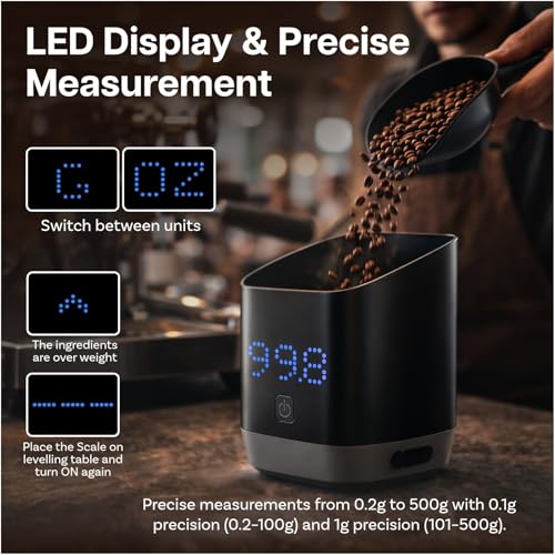 Coffee Bean Digital Dosing Cup with LED Display by MMOBIEL – High Precision 0.1g/1g Scale for Espresso, Pour-Over, Drip & More – USB-C Rechargeable & Compact – Brewing Accessories for Home Baristas