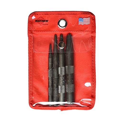 Mayhew Tools 62213 4-piece knurled center punch set with black oxide finish