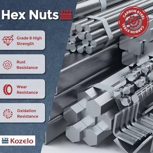5pcs Hex Nuts 1"-8 Carbon Steel Coarse Thread Yellow Colored Zinc Yellow 5