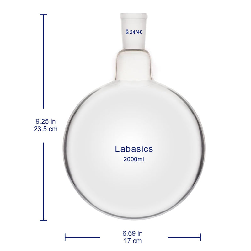 Labasics Glass 2000ml Single Neck One Neck Round Bottom Flask RBF, with 24/40 Standard Taper Outer Joint (2000ml) 2000 ml