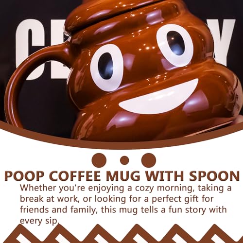 Funny Poop Coffee Mug with Spoon, Ceramic Coffee Cup with Lid and Handle, 600ML Unique Mug for Men, Women, Gifts, Tea, Office Daily Drinking and Friends(Style B)