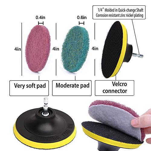 HUAWELL 29 Pieces Drill Brush Attachments Set,Scrub Pads & Sponge-Power Scrub Pad Cleaning Kit-Cleaning Kit for Bathroom Surface, Grout, Tub, Shower, Kitchen, Auto,Tile, Corner