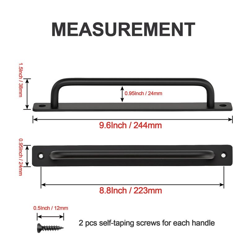 Ravinte Barn Door Handles 8 Pack Sliding Door Handle 8.8" Hole Center Barn Door Handles Black Cabinet Handles Door Pull Handle Zinc Alloy Door Pulls with Plate for Sliding Closet Door Handle 8.8 In Hole Center
