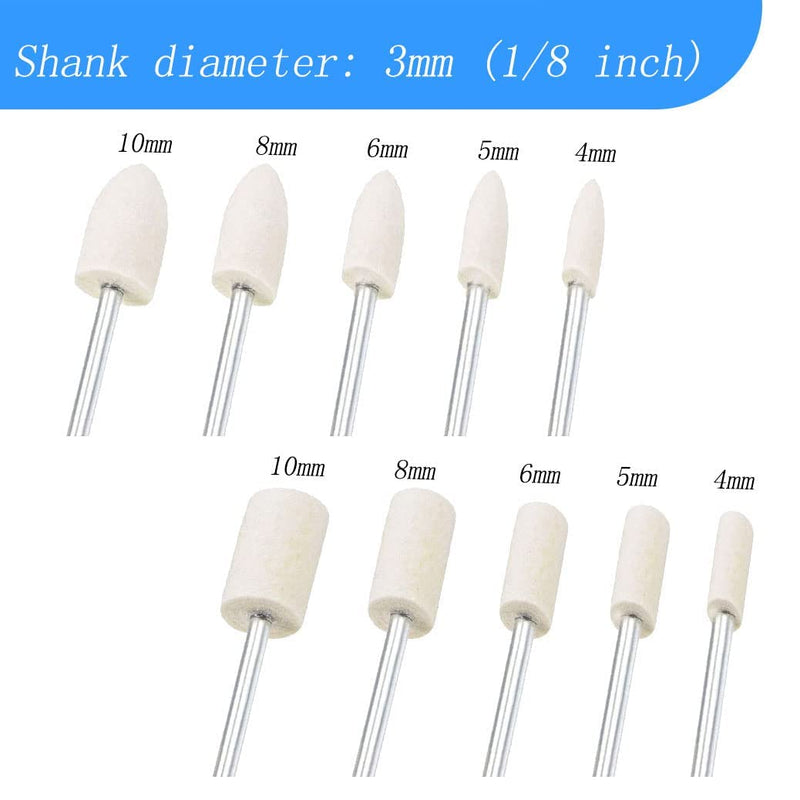[Australia - AusPower] - Luo ke 100 Pcs Compressed Wool Felt Polishing Head Tool Buffing Wheel for Dremel Rotary Tool with 1/8" Mandrel 