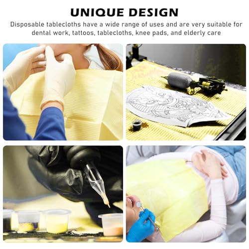 Dental Bibs, Pack of 125, 33 x 45 cm, Tattoo Tablecloths, Patient Napkins, Dental Napkins, Waterproof Tattoo Piercing Bibs for Hospitals Studios, Tattoos, Practices (Yellow)