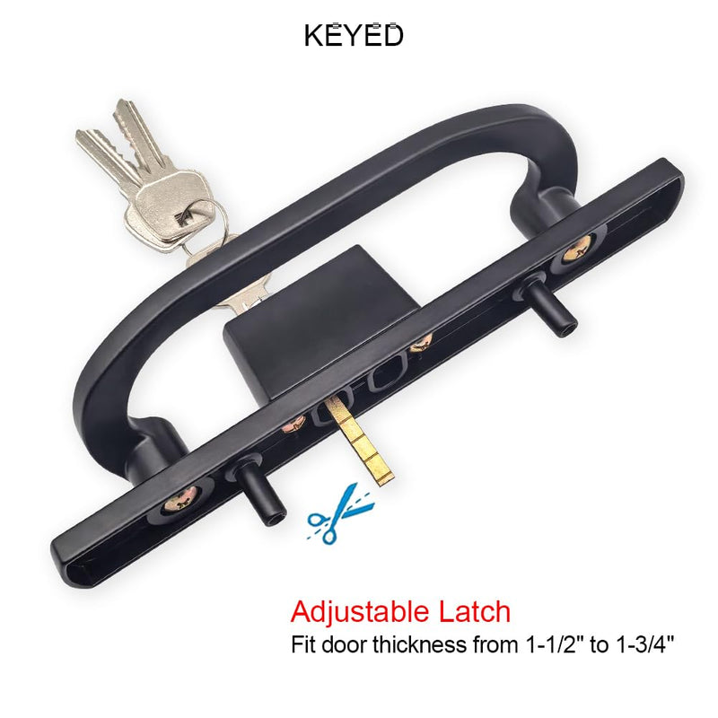 ALLYWASAI Patio Sliding Door Handle Set with Mortise Lock, Key Cylinder and Keeper, Replacement Handle Lock Set Fits Door Thickness from 1-1/2" to 2-1/4", 3-15/16" Screw Hole Spacing, Keyed, Black