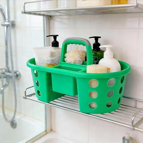 SIMPLYKLEEN Large Shower Caddy Portable 2PC - Made in USA Plastic Jumbo Size Dorm Storage Candy Tote with Handle Shower Organizer for Bathroom, Pantry, Kitchen, College Dorm, Green