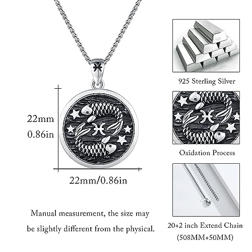 925 Sterling Silver Zodiac Constellation Necklaces for Men Women 2-Pisces (A-Retro Feb.19-Mar.20)