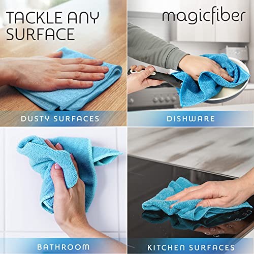 MagicFiber 18 PK - 12 Household Microfiber Cleaning Cloths + 6 Glasses Microfiber Cleaning Cloths - Premium Kitchen Towels and Glasses Wipes