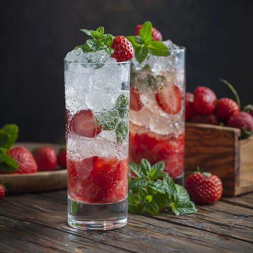 Final Touch Mojito Highball Glasses 10 oz & Wood Muddlers, 6-Piece Set Set of 4 with 2 Muddlers